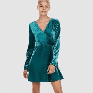 Express Teal Long Sleeve Velvet Mini Dress